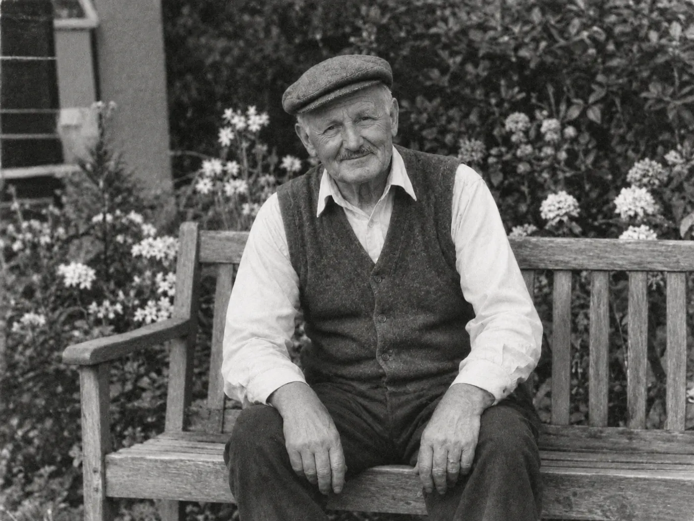 Old photo of a grandfather restored online in a browser